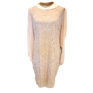 New Connected Apparel Womens Sequin Slit Sleeve Lace Cocktail Holiday Dress 12